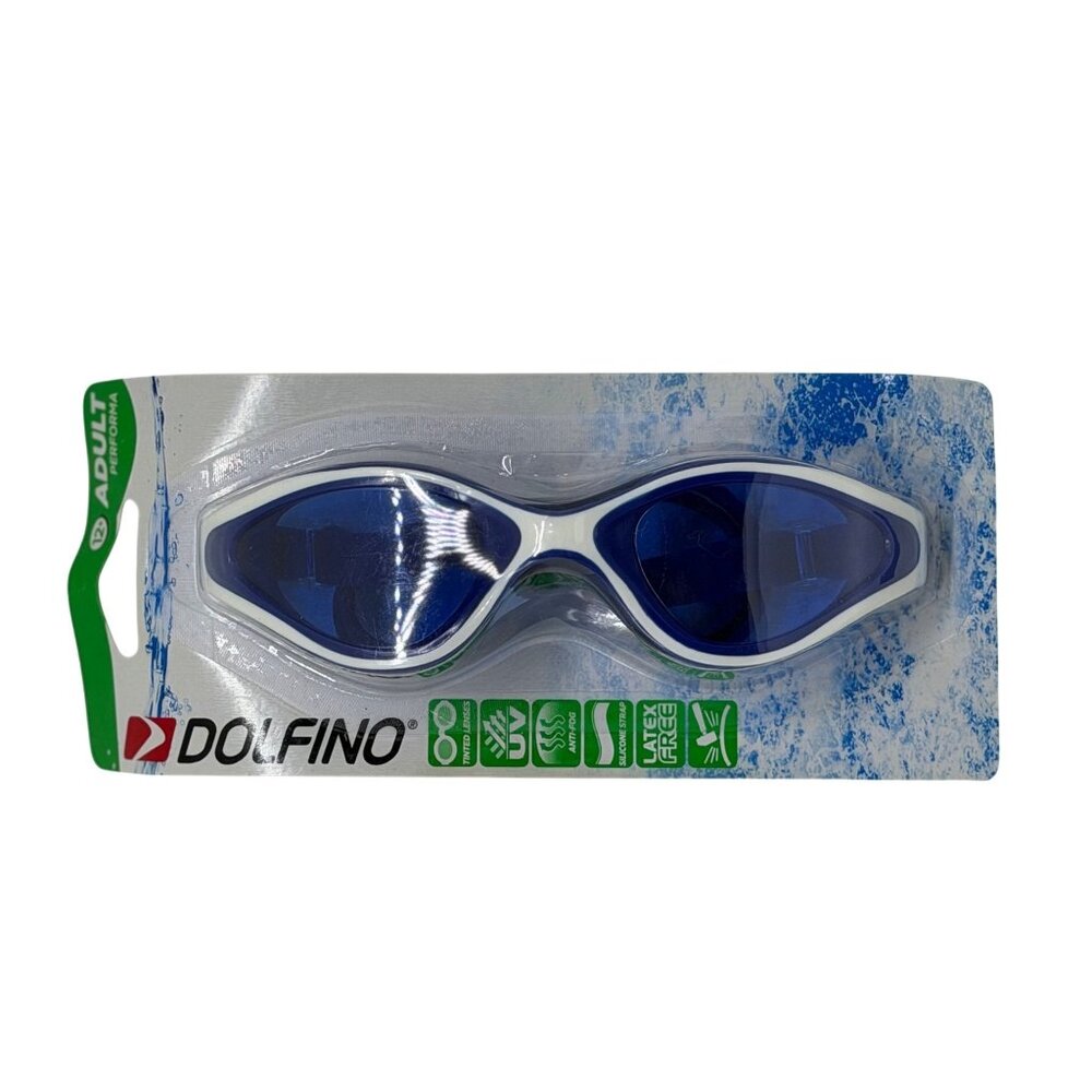 NEW Dolfino Adult Performance Swim Goggles Blue White UV Protection Latex Free